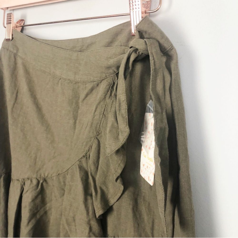FREE PEOPLE | NEW! Ruffle My Feathers Olive Green Wrap Skirt Women’s Size 4 - Picture 4 of 9